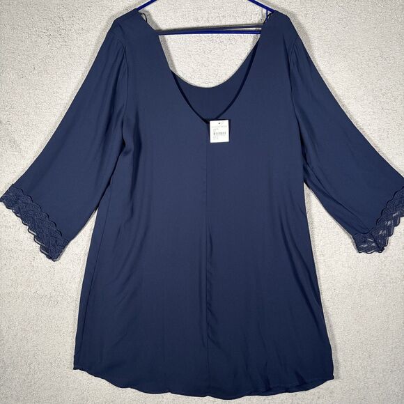 NWT ASTR The Label Shift Dress Mini Womens Sz XL Navy Blue Embroidered Lace - Picture 9 of 13